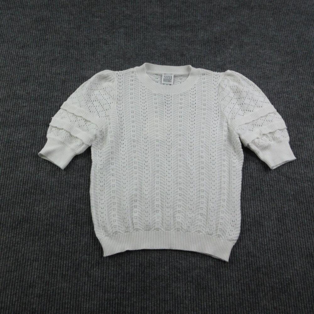Mark & James Badgley Mischka Sweater Womens M White Open-Knit Puff Sleeve NWT